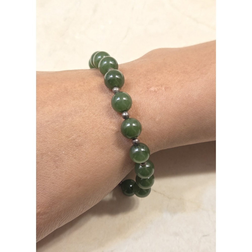Vintage‎ Sterling Silver & Jade Ball Bracelet 8.5"